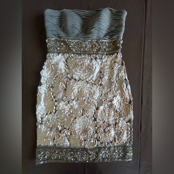 Sue Wong Nocturne Strapless Beaded Dress Pewter Silver Cocktail Size 2 - Picture 5 of 13